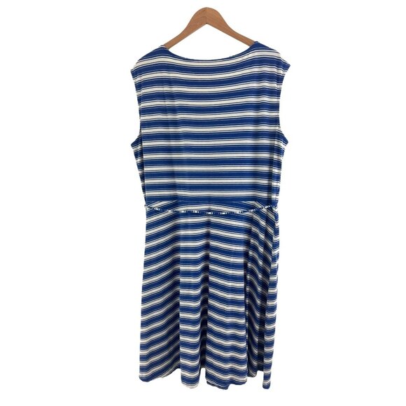 Talbots Blue White Striped Soft Knit Faux-Wrap Dress with Tie Size 2X 18 20 Plus - Picture 2 of 4